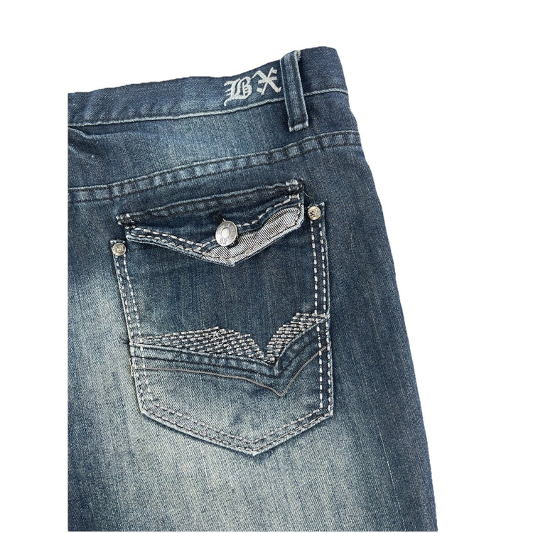 Mens Y2K Brooklyn Xpress Dark Blue Stright Fit Denim Jeans Size 36