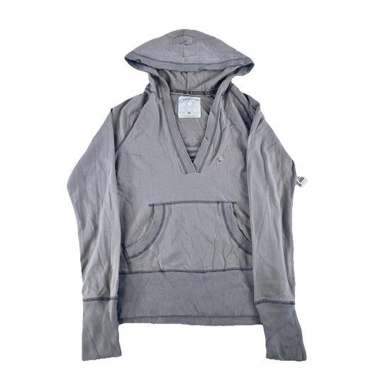 Womens Y2K Aeropostale Gray V Neck Hooded Sweater Size Medium