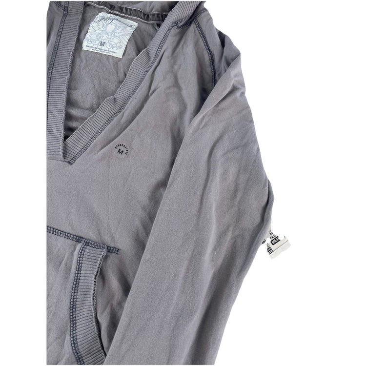 Womens Y2K Aeropostale Gray V Neck Hooded Sweater Size Medium