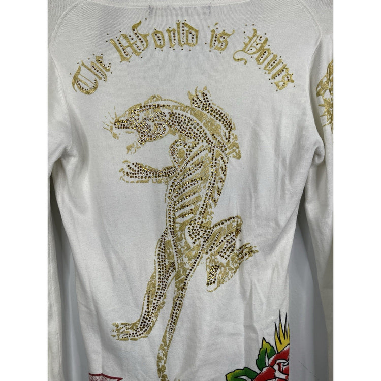 Y2K Vintage Women’s Rhinestone Ed Hardy Long Sleeve Shirt Sz Medium
