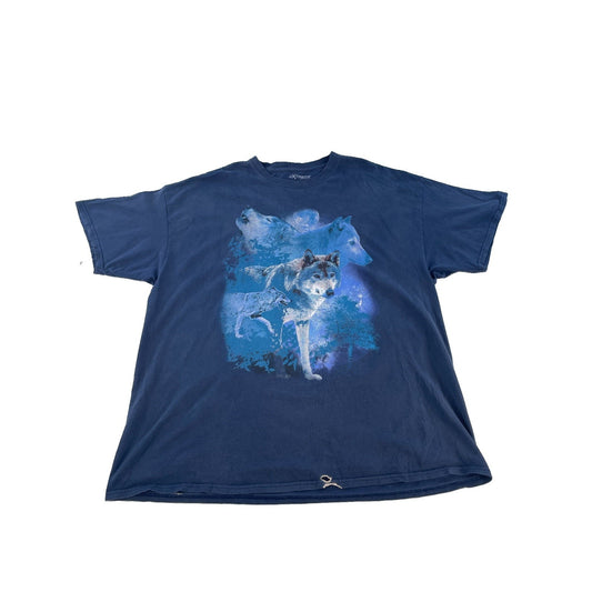 Mens Extreme Concepts Faded Navy Blue Wolves Nature Moon Graphic Tee SIZE XL