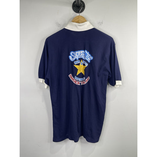 Adult Navy Blue Collared ‘Super Star Bar & Disco’ Thailand Shirt Sz L