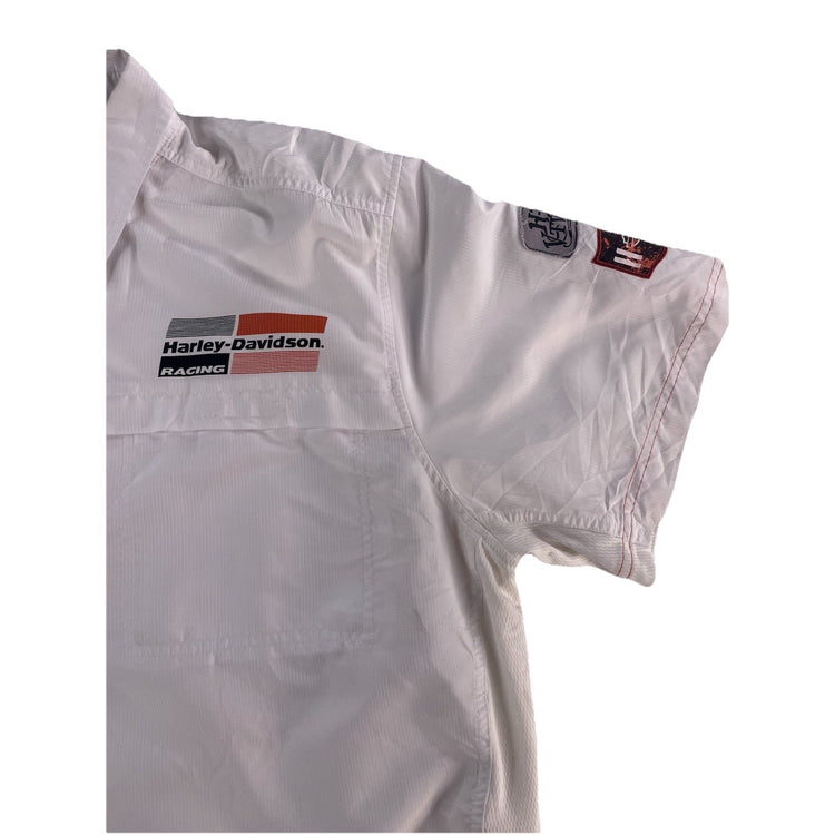Mens Harley Davidson Racing White Button-Down SS Shirt Size L