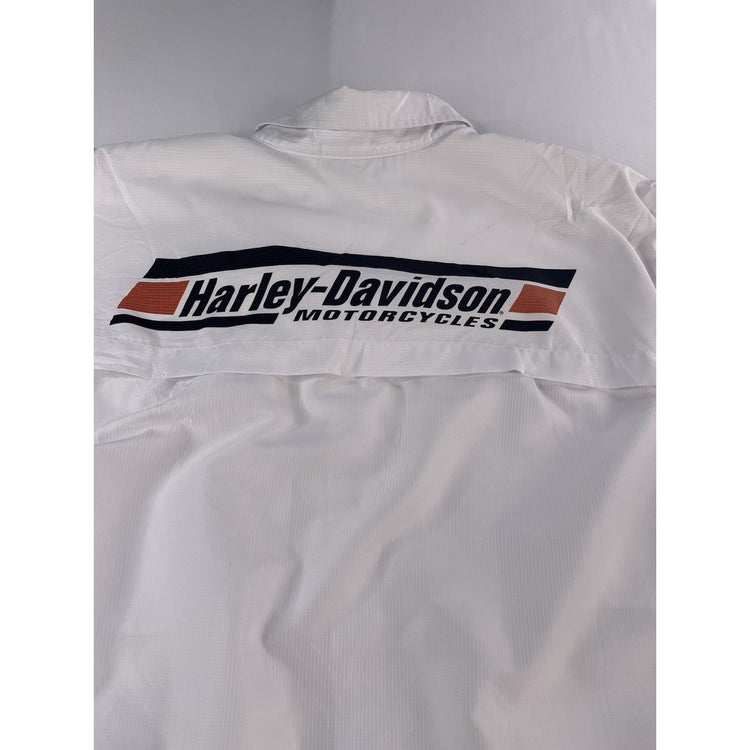 Mens Harley Davidson Racing White Button-Down SS Shirt Size L