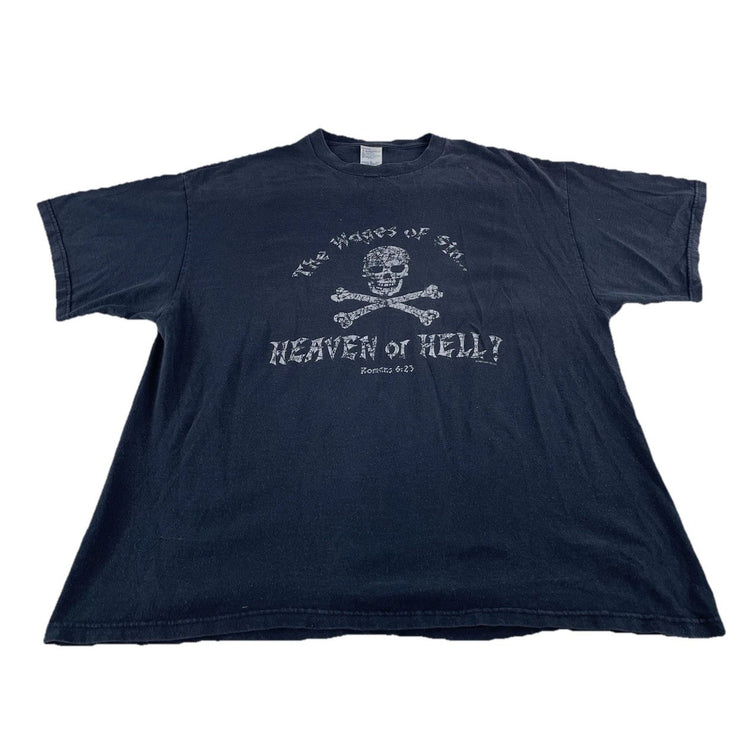 Mens Vintage Dealta Black Skull Graphic “Roman 6:23” T-Shirt Size Xl