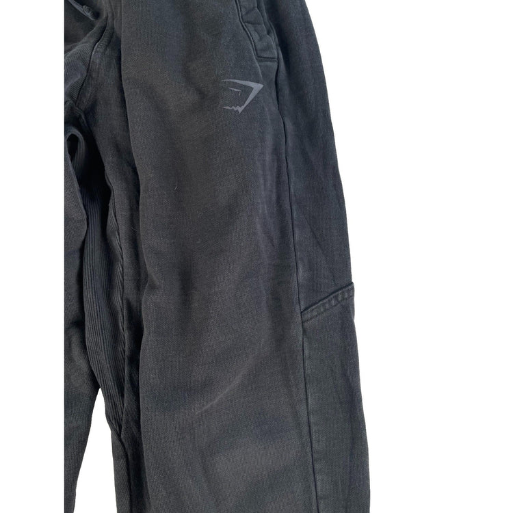 Mens Gymshark Faded Black Big Vertical Leg Logo Fleece Cuffed Joggers Size XS