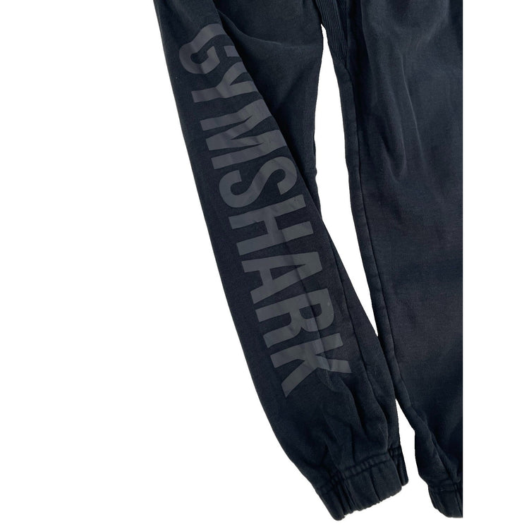 Mens Gymshark Faded Black Big Vertical Leg Logo Fleece Cuffed Joggers Size XS