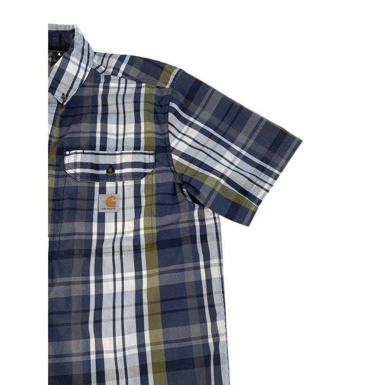Men's Carhartt Blue Green Plaid Force Relaxed Fit Button Up Shirt Size L