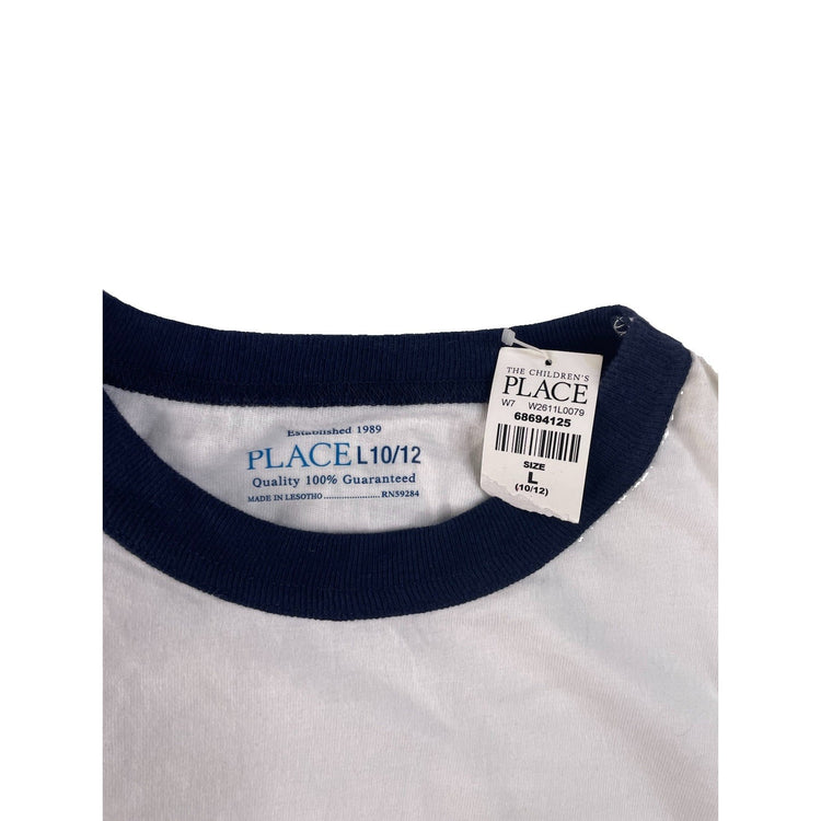 Youth Boys The Children's Place White Ringer T-Shirt Navy Trim Size L 10/12