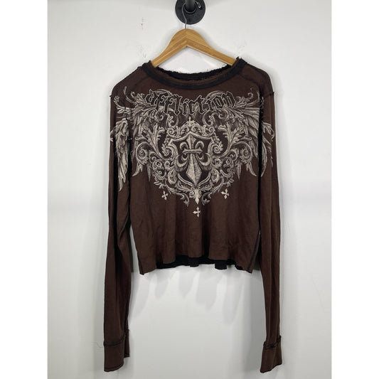 Womens Large Affliction Brown Longsleeve T-shirt