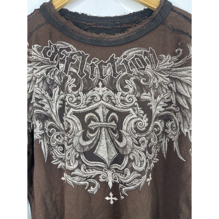 Womens Large Affliction Brown Longsleeve T-shirt