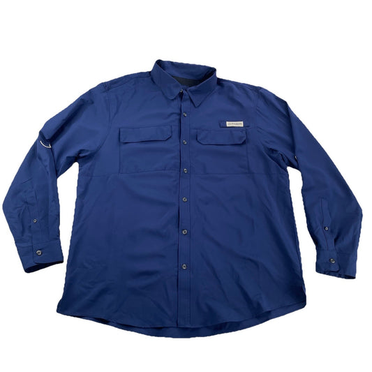 Mens Magellan Outdoor Classic Fit Blue Button Up Long Sleeve Shirt Size Xl