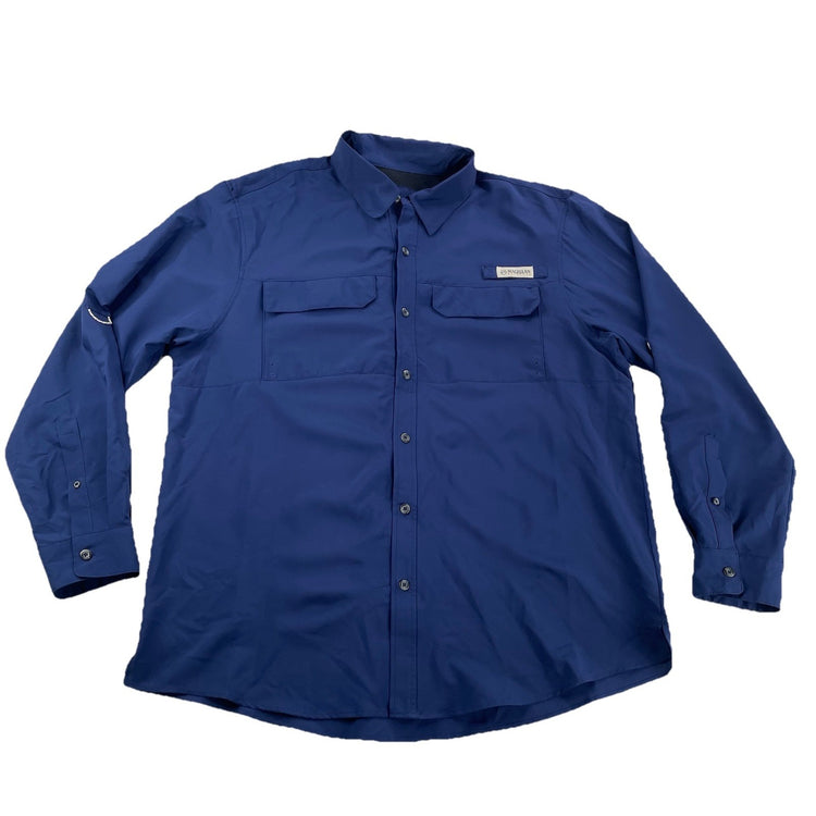 Mens Magellan Outdoor Classic Fit Blue Button Up Long Sleeve Shirt Size Xl