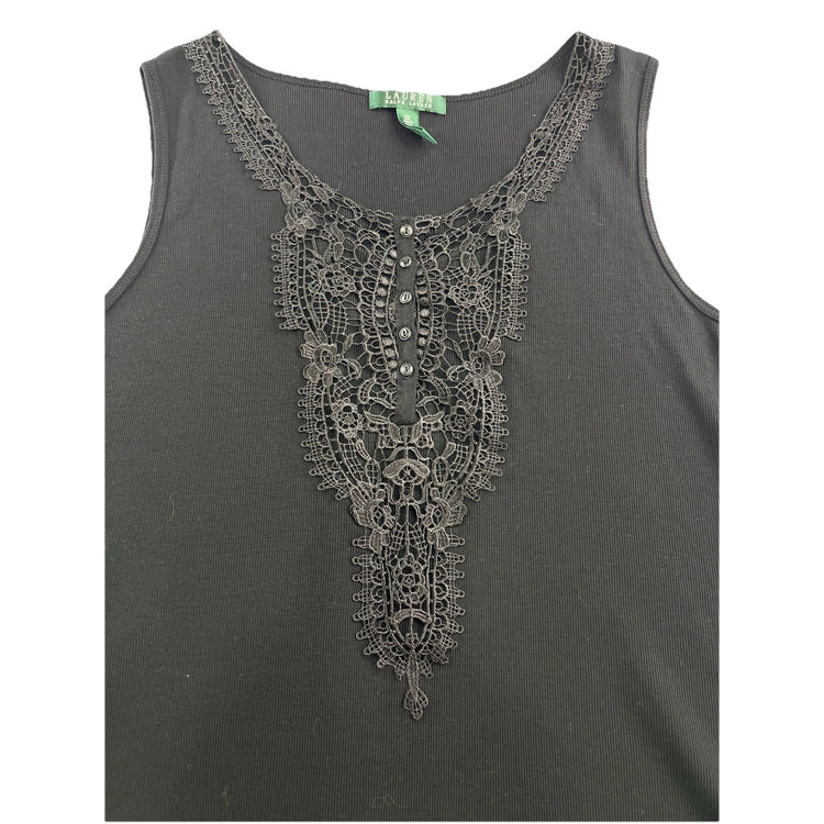 Womens Lauren Ralph Lauren Size 2XL Black Tank Top With Lace