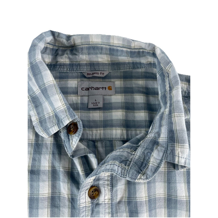 Mens Carhartt Classic Plaid Blue & White Button-Up Shirt Size L