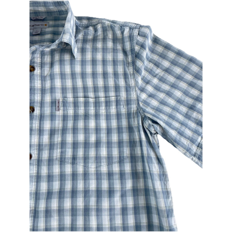 Mens Carhartt Classic Plaid Blue & White Button-Up Shirt Size L