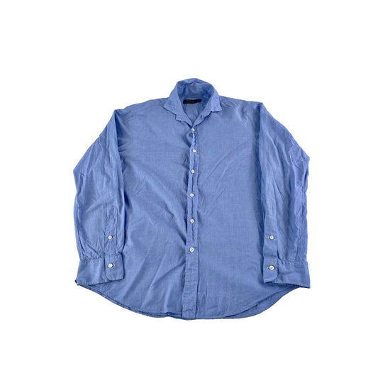 Mens Polo Ralph Lauren Classic Blue & White ButtonUp Shirt Plaid Size Large