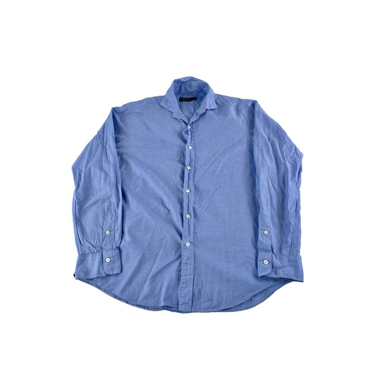 Mens Polo Ralph Lauren Classic Blue & White ButtonUp Shirt Plaid Size Large