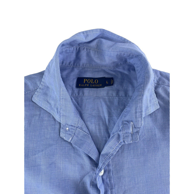 Mens Polo Ralph Lauren Classic Blue & White ButtonUp Shirt Plaid Size Large