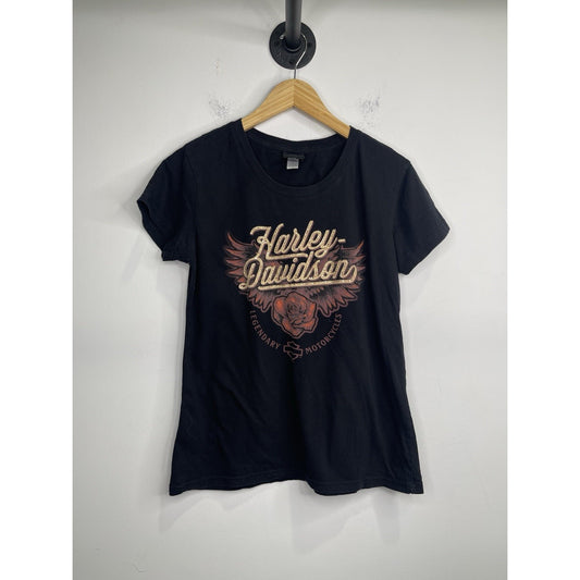 Women's Black Y2K 2021 Harley Davidson Short Sleeve T-Shirt Sz L
