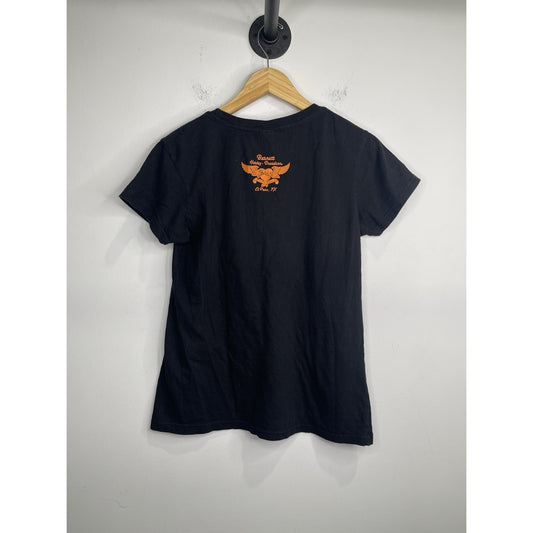 Women's Black Y2K 2021 Harley Davidson Short Sleeve T-Shirt Sz L