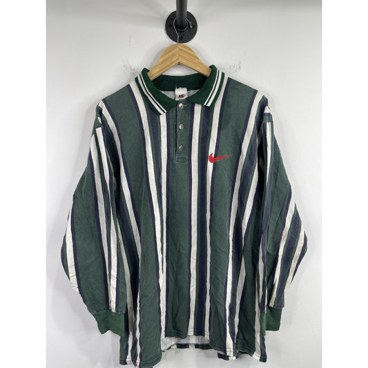 Men’s Nike Golf Dri-fit Polo Shirt Green Navy White Polyester Sz Large