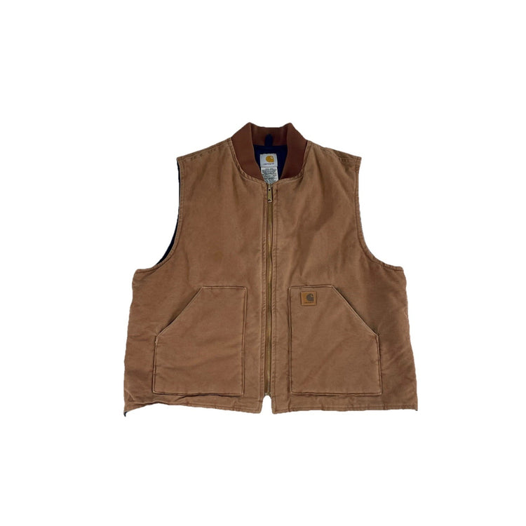 Mens Carhartt Brown Quilt-Lined Sandstone Duck Vest Size Xl