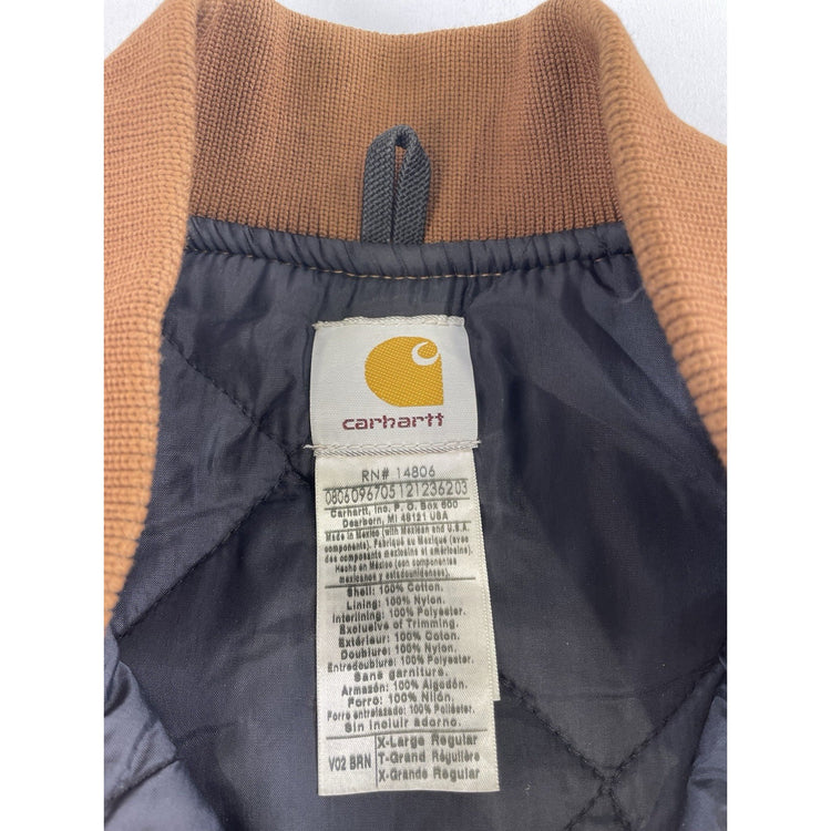Mens Carhartt Brown Quilt-Lined Sandstone Duck Vest Size Xl