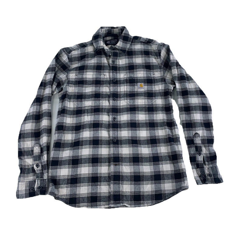 Mens Carhartt Rugged Black & White Longsleeve Button-up Flannel Size S