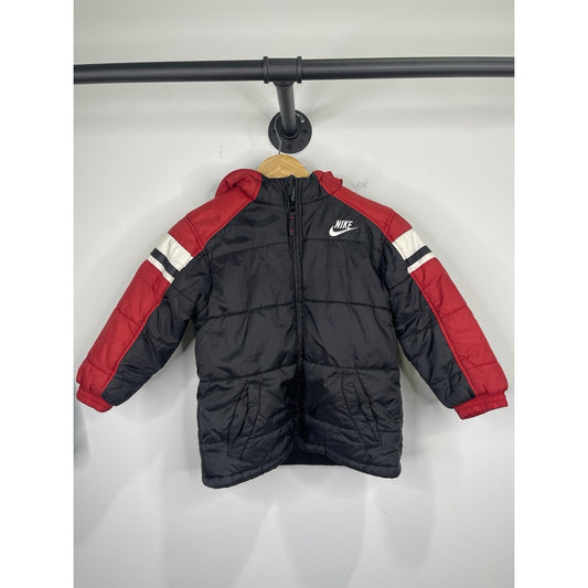 Youth Nike Jacket Small Red Trim Puffer Coat Quilted Insulated Full Zip Sz 6