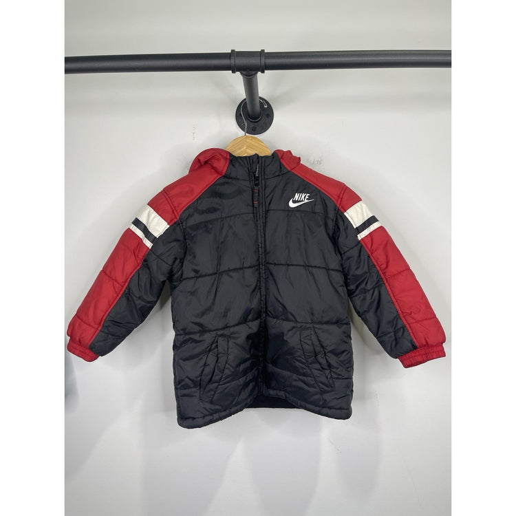 Youth Nike Jacket Small Red Trim Puffer Coat Quilted Insulated Full Zip Sz 6