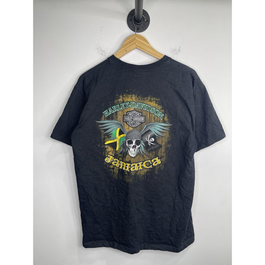 Harley Davidson Black T-Shirt Pirate Skull Jamaica Size L