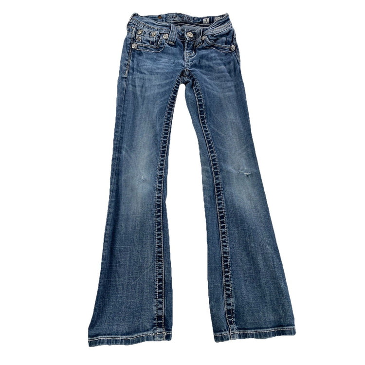 Girls Miss Me Regular Bootcut Blue Jeans Size 7 (Embroidery)