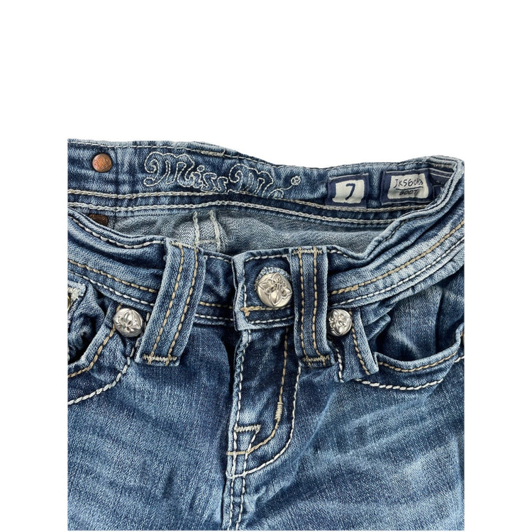 Girls Miss Me Regular Bootcut Blue Jeans Size 7 (Embroidery)