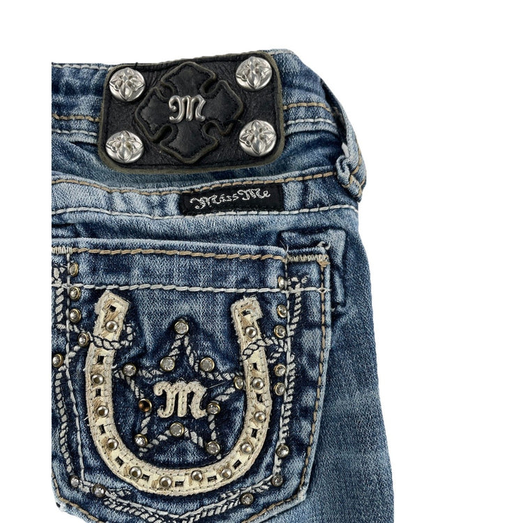 Girls Miss Me Regular Bootcut Blue Jeans Size 7 (Embroidery)