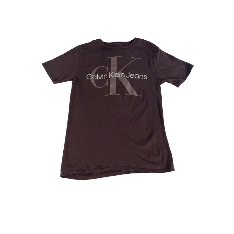 Youth Boys Calvin Klein Jeans Brown T-Shirt Logo Print Size L