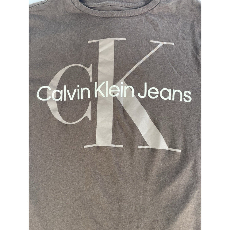 Youth Boys Calvin Klein Jeans Brown T-Shirt Logo Print Size L