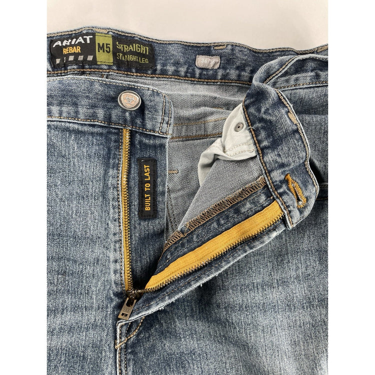 Mens Ariat REBAR Straight Leg Light Wash Blue Jeans Size 36x36