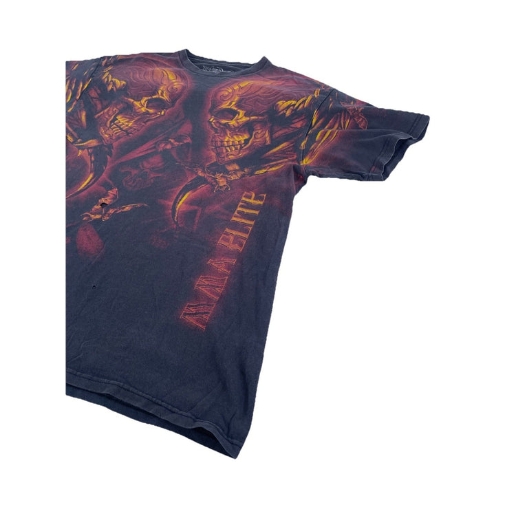 Mens MMA Elite Skull Graphic All-Over Print T-Shirt Black Size Large