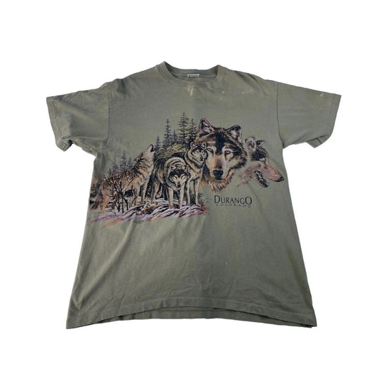Men’s Durango Colorado Green Wolf Graphic T Shirt Size Large