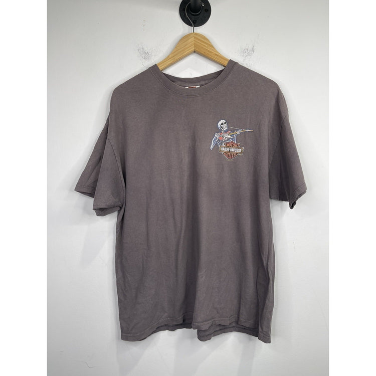 Men’s Vintage 2011 HD Harley Davidson Gray Double Sided Graphic T Shirt Sz M