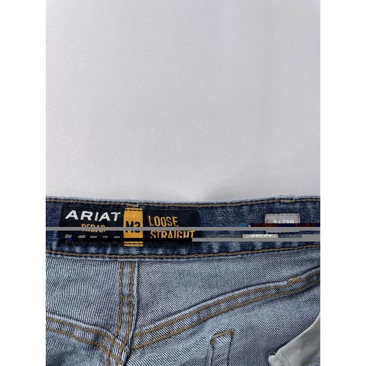 Mens Ariat REBAR M3 Loose Fit Straight Denim Blue Jeans Size 36x30
