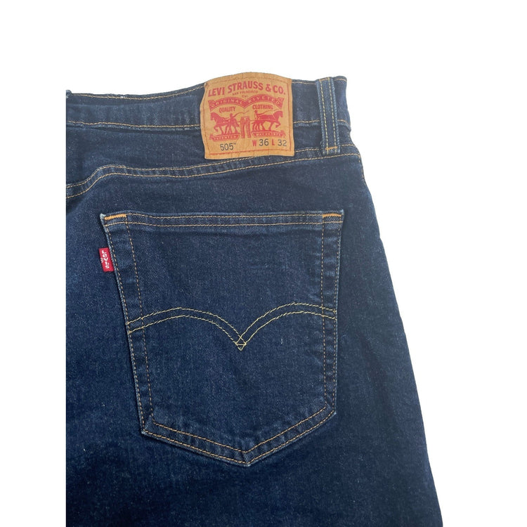 Mens Levis 505 Straight Dark Wash Denim Jeans Size 36x32