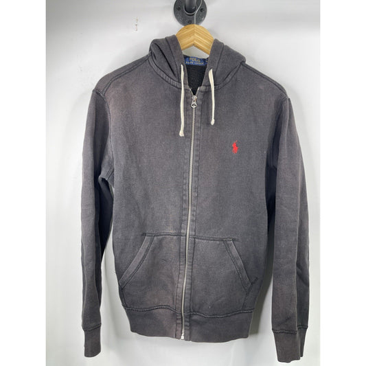 Ralph Lauren Polo Mens Medium Zip-up Black Hoodie Red Logo