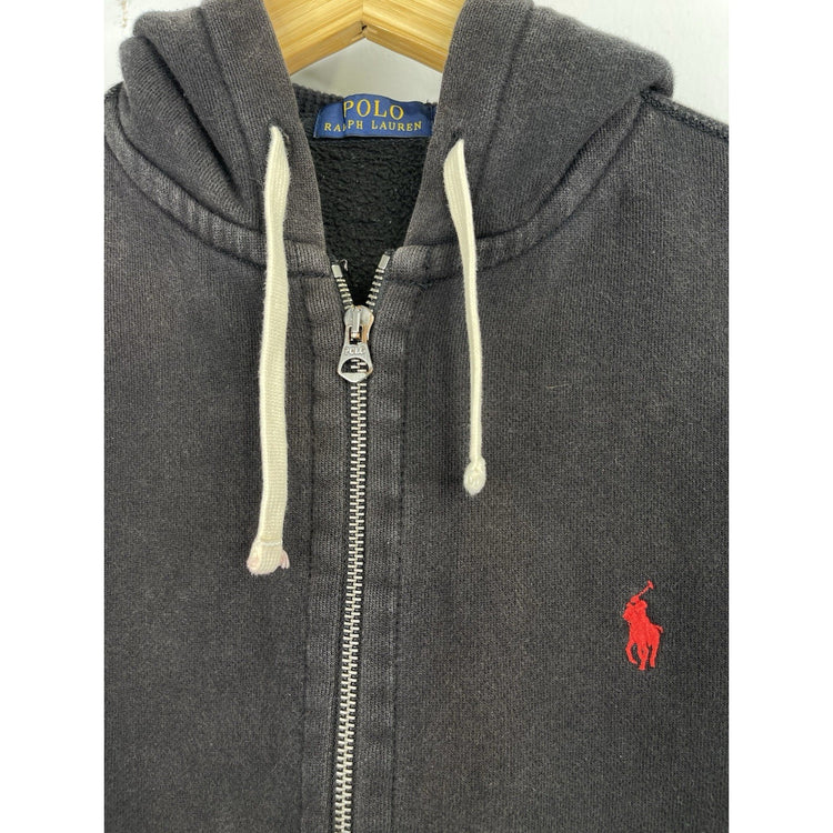 Ralph Lauren Polo Mens Medium Zip-up Black Hoodie Red Logo