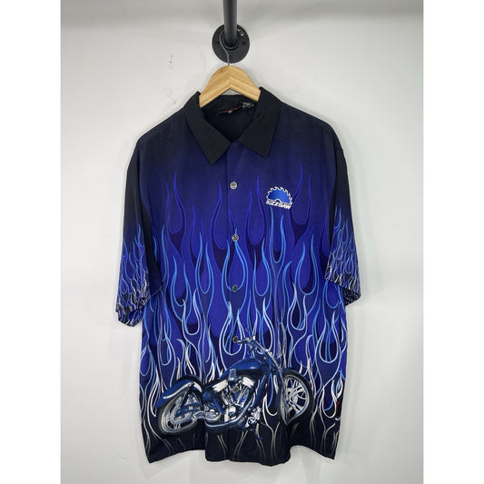 Men’s Vintage/Y2K  DRAGONFLY ROADHOUSE BUZZSAW Blue Button-down Shirt SzXL