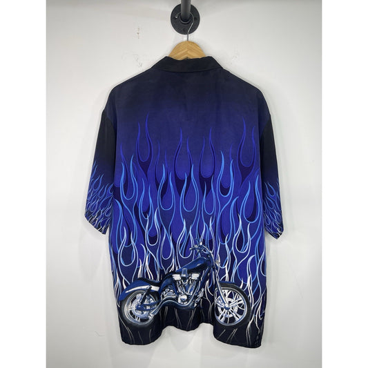 Men’s Vintage/Y2K  DRAGONFLY ROADHOUSE BUZZSAW Blue Button-down Shirt SzXL