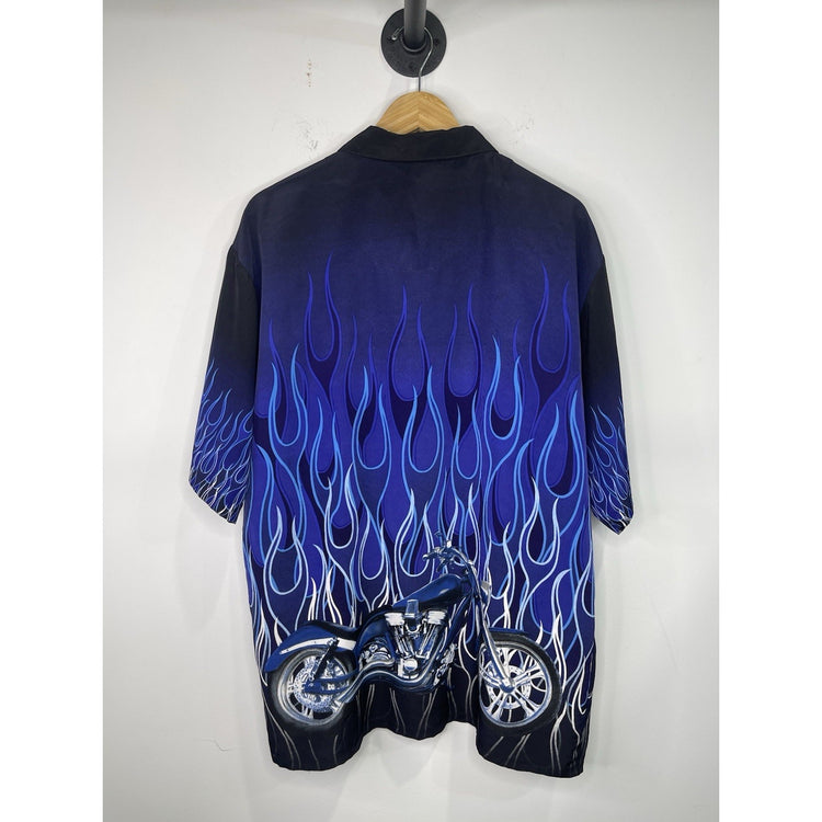 Men’s Vintage/Y2K  DRAGONFLY ROADHOUSE BUZZSAW Blue Button-down Shirt SzXL