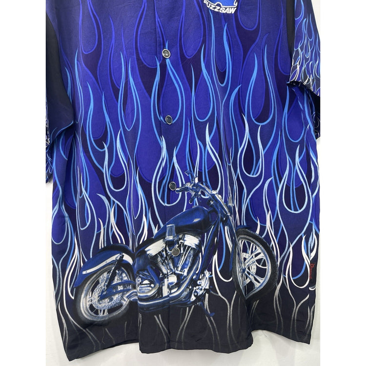 Men’s Vintage/Y2K  DRAGONFLY ROADHOUSE BUZZSAW Blue Button-down Shirt SzXL