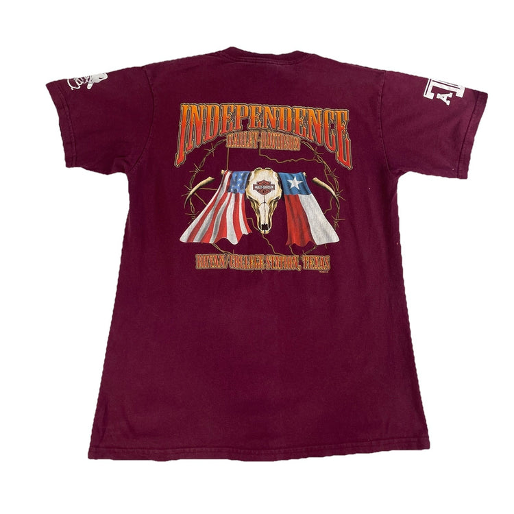 Mens Harley Davidson Burgundy Basic Texas A&M Graphic Tee Size M